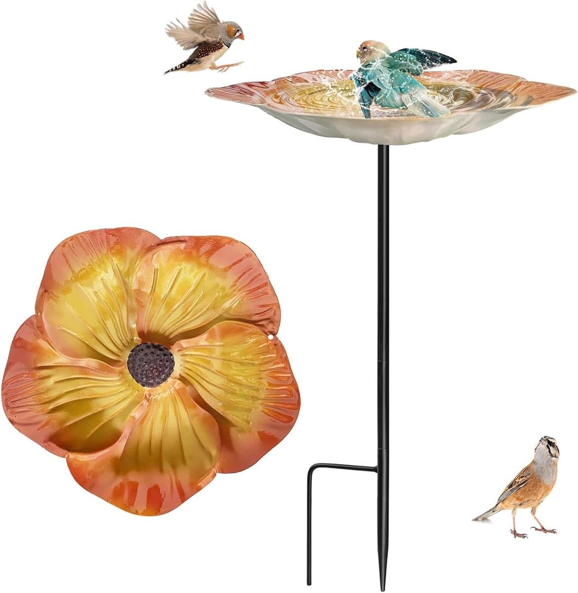 Vogelbad Tuin - Vogel voederbak - Vogels Aantrekken - Met Bloemen Design - 48 cm Hoog - Kleurrijk