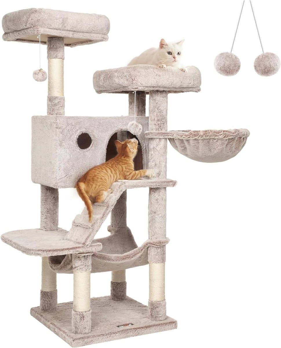 Grote krabpaal - Kattenboom - Kattenplezier - Versterkte basis - 135 cm hoog - Ombre Bruin Wit