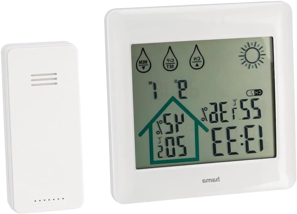 Draadloos Weerstation - Weersvoorspeller Binnen Buiten - Thuis Weer Monitoren - 4 Symbolen Weertrend - 12x12x2 cm - Wit
