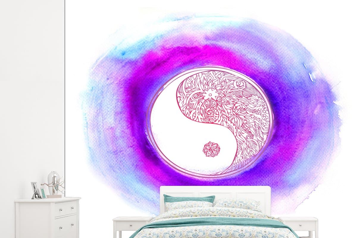 Behang - Fotobehang Een illustratie van een Yin en Yang logo met kleuren - Breedte 245 cm x hoogte 220 cm