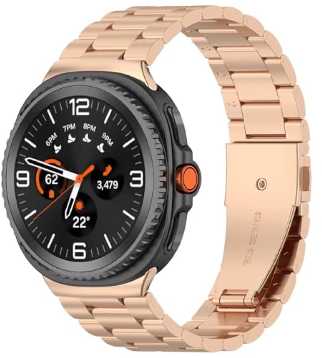 PromoHome Metalen Horlogeband RVS geschikt voor Samsung Galaxy Watch 8/8 Classic 46 mm - Roestvrijstalen band zonder opening - Maat 40/44/46 mm - Roségoud