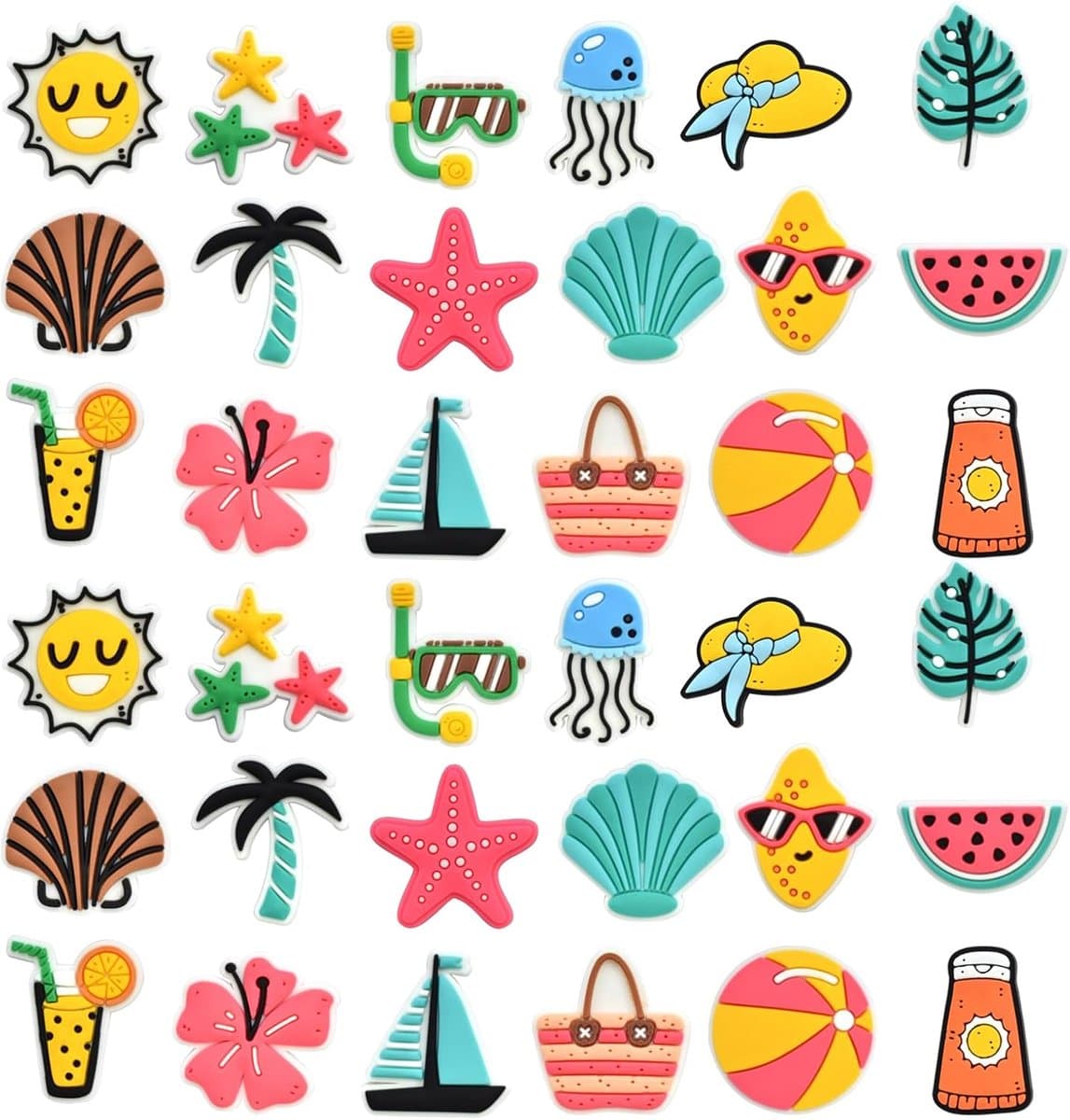 Thijox - 36 Stuks Bogg Bag Accessoires Set - Zomer EVA Beach Bag Decoraties voor Bogg Tassen en Tote Tassen - Kleurrijke Insert Strandtas Decoraties -