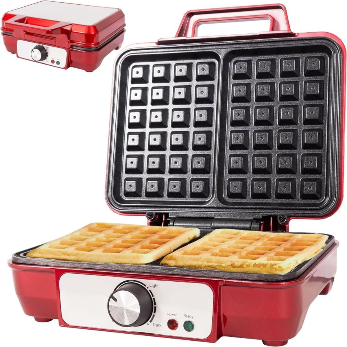 KIRA® Wafelijzer Met Verwisselbare Platen - Elektrisch Wafelijzer - Wafelijzer Hartvorm - Rood - 25cm x 25cm x 10cm