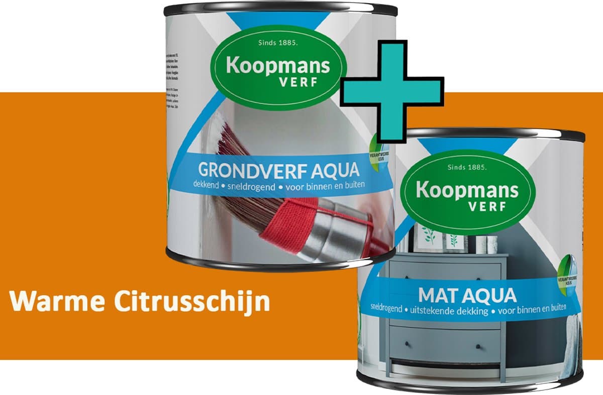 Koopmans Grondverf Aqua en Mat Aqua - grondverf en lakverf set - Warme Citrusschijn - 2x - 2,5 l
