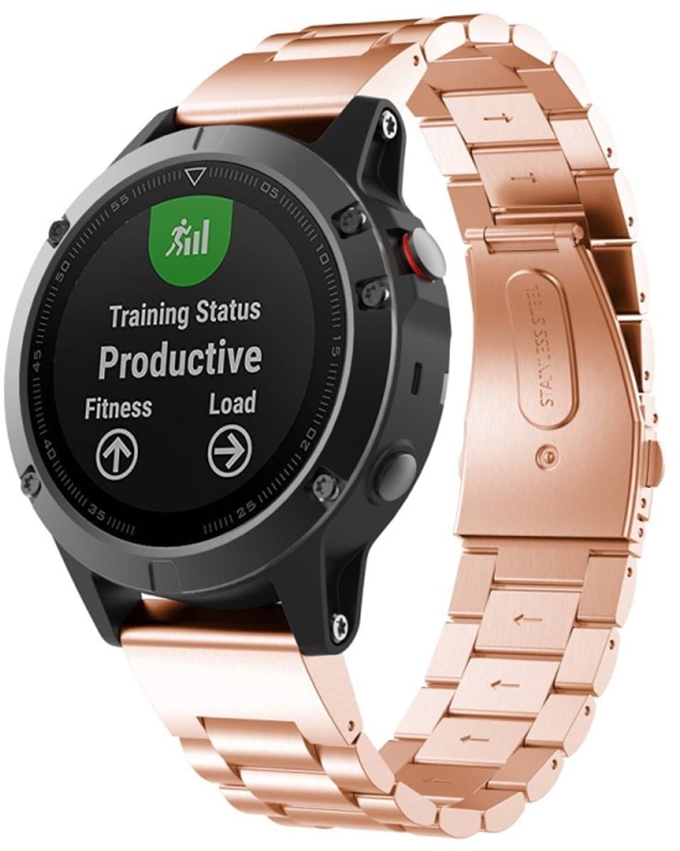 Voor Garmin Fenix 5 roestvrijstalen horlogeband met drie kralen, maat: 22 mm (rosÃ©goud)