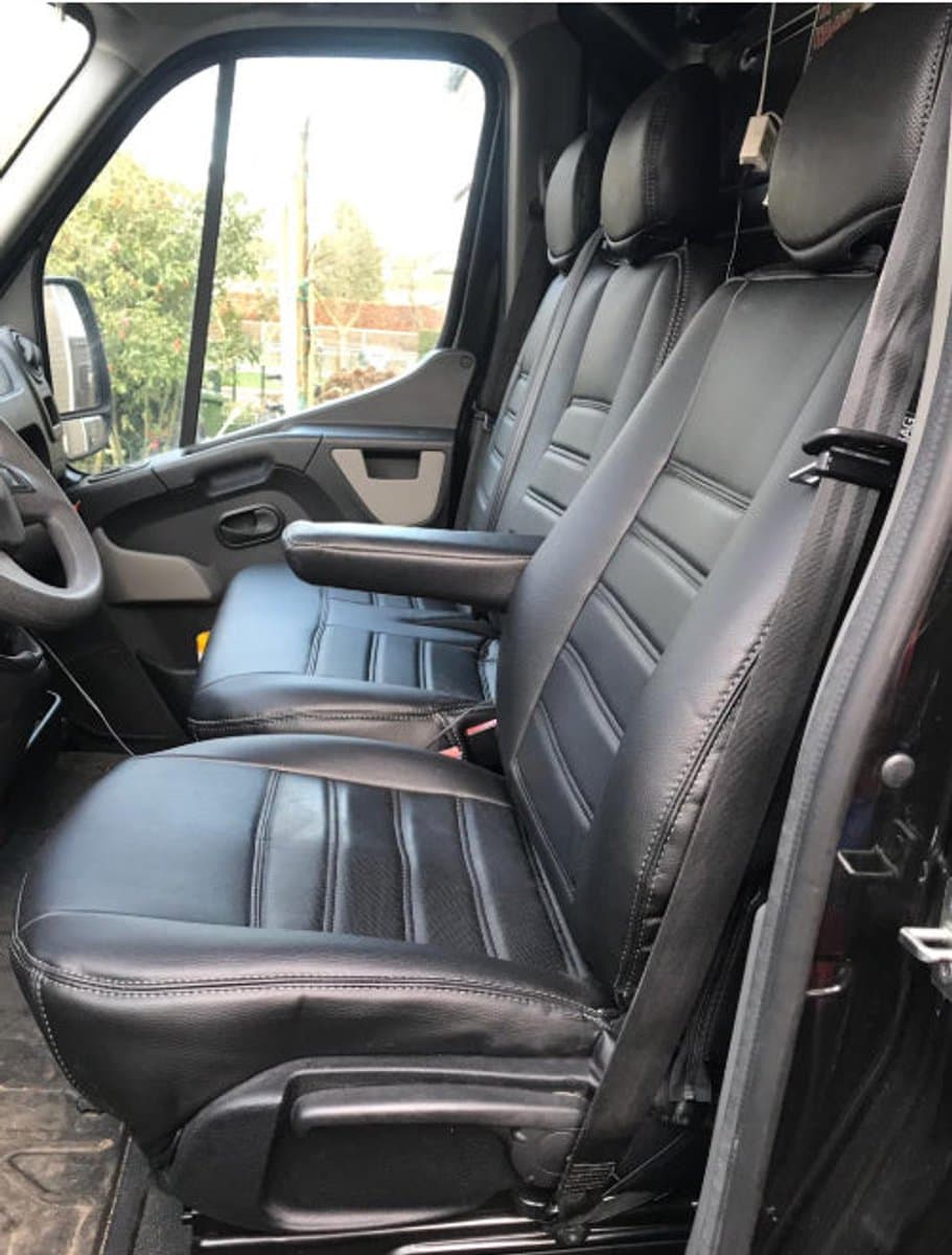Pasvorm stoelhoezen Renault Master 2010-2024 (past op duobank zonder split in zitting/rugleuning) - Kunstleer zwart