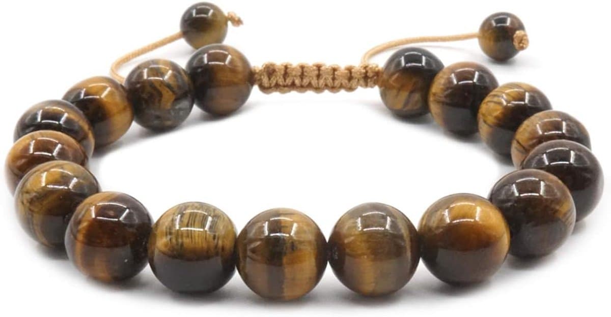 10 mm natuurlijke tijgeroog-armband, gevlochten steen, verstelbaar, voor mannen en vrouwen, geluksarmband