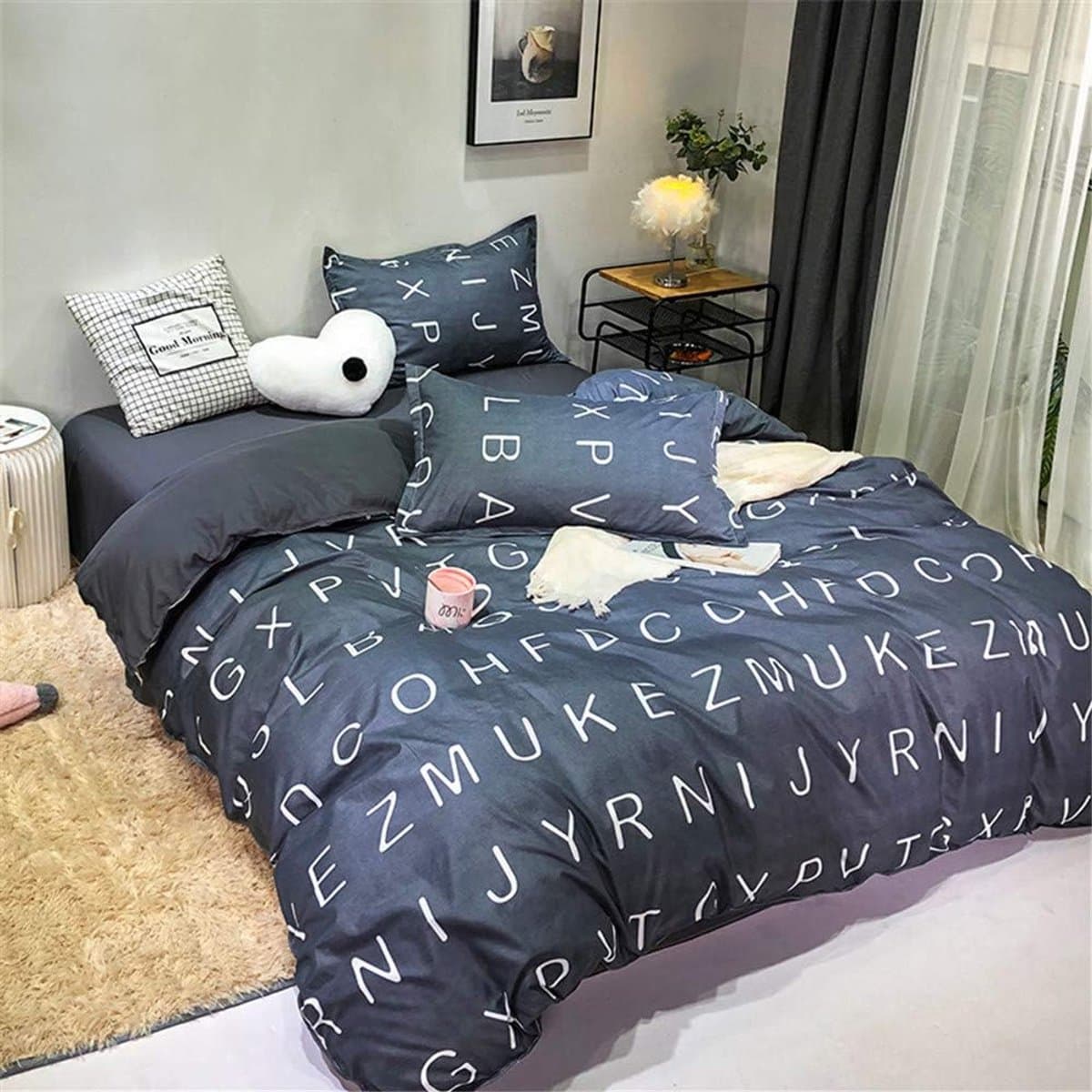 Dekbedovertrek Set - Beddengoed Set Kussenslopen - Moderne Slaapkamer Decoratie - Ademend Polyester Materiaal - King-220x230cm - Grijs