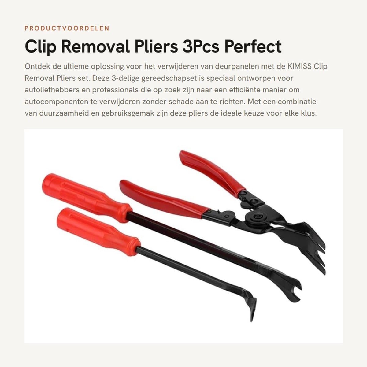 Dailygoods- Clipverwijdering Tang - 3 Stuks - Gereedschap voor Bekledingsverwijdering - Veerbelaste Tang - Polypropyleen/Mangaanstaal - Perfect voor Deurpanelen - Bekledingsverwijderaar