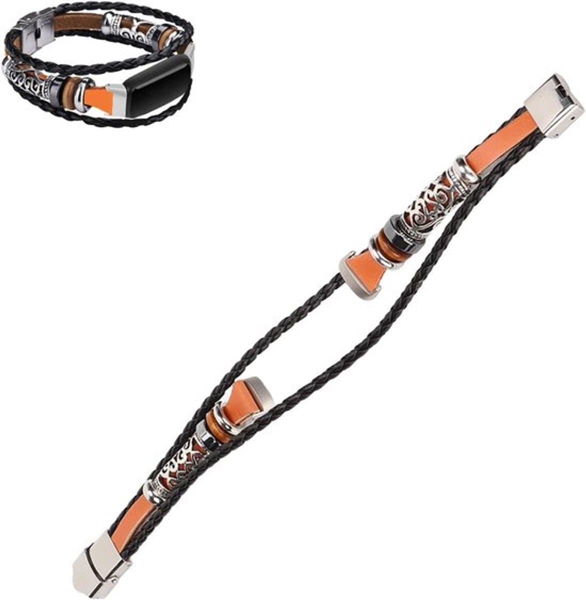Elegante leren vervangband voor Fitbit Luxe, vintage etnisch design, armband voor vrouwen en meisjes