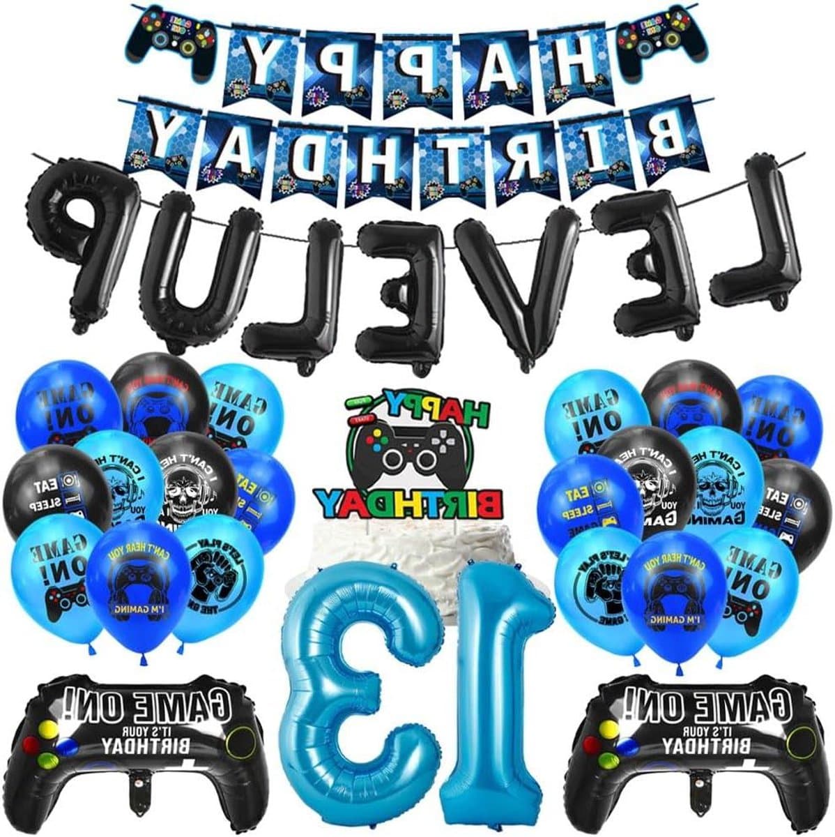 Feestversiering Set - Verjaardag Decoratie - Themafeest Vieren - Compleet Geassembleerd - 13 Jaar - Blauw Mix