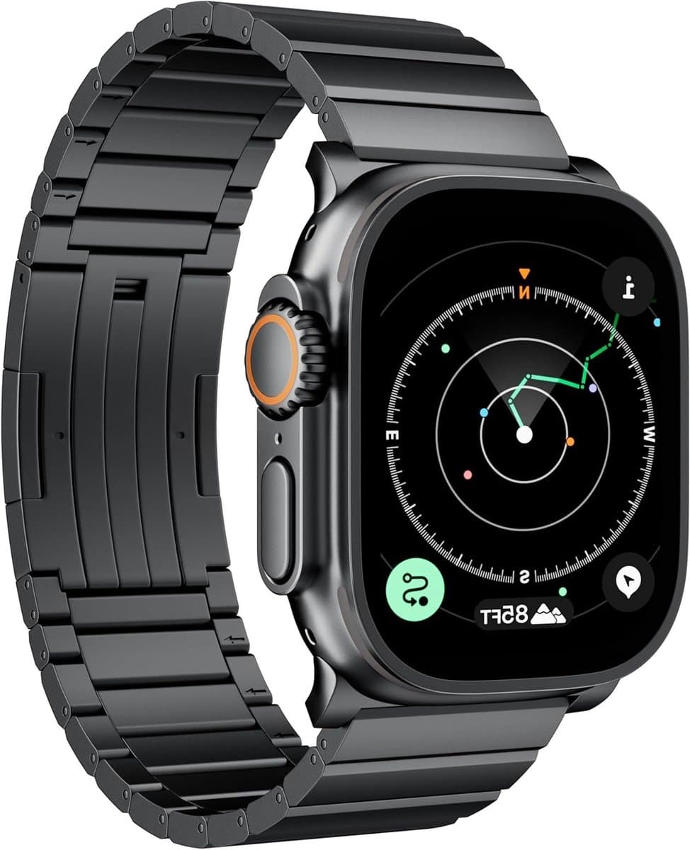 Elegante Zwarte Titanium Armband voor Apple Watch Ultra 2/Ultra, 49 mm, Krasbestendig en Verstelbaar met Verborgen Vouwsluiting, Ideaal voor Sport en Dagelijks Gebruik