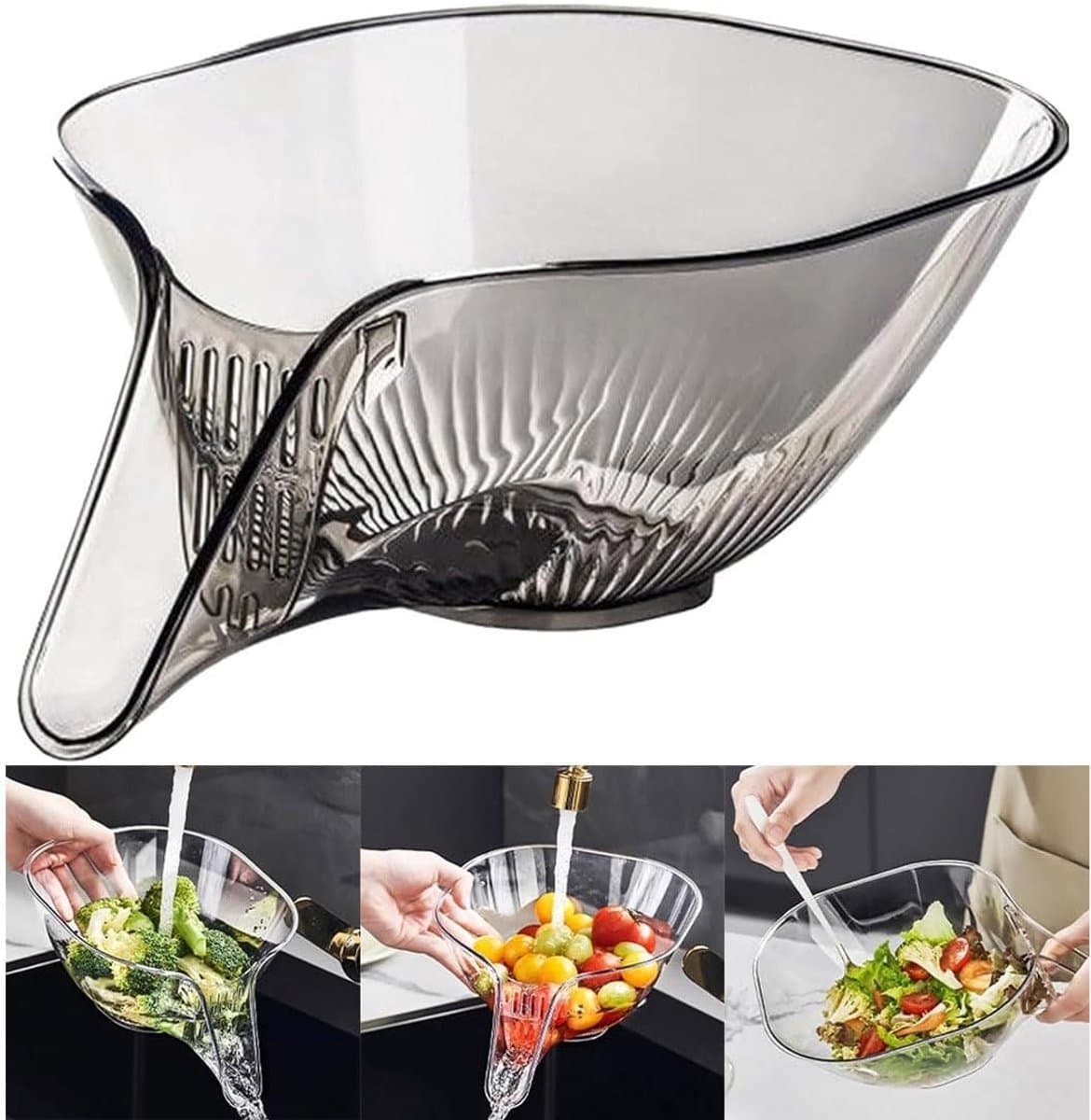 OLOEY Multifunctionele plastic afvoerbak-afvoerzeef voor de gootsteen-wasmand-vergiet-zeef-opbergmand voor groenten-fruit en salade(grijs)
