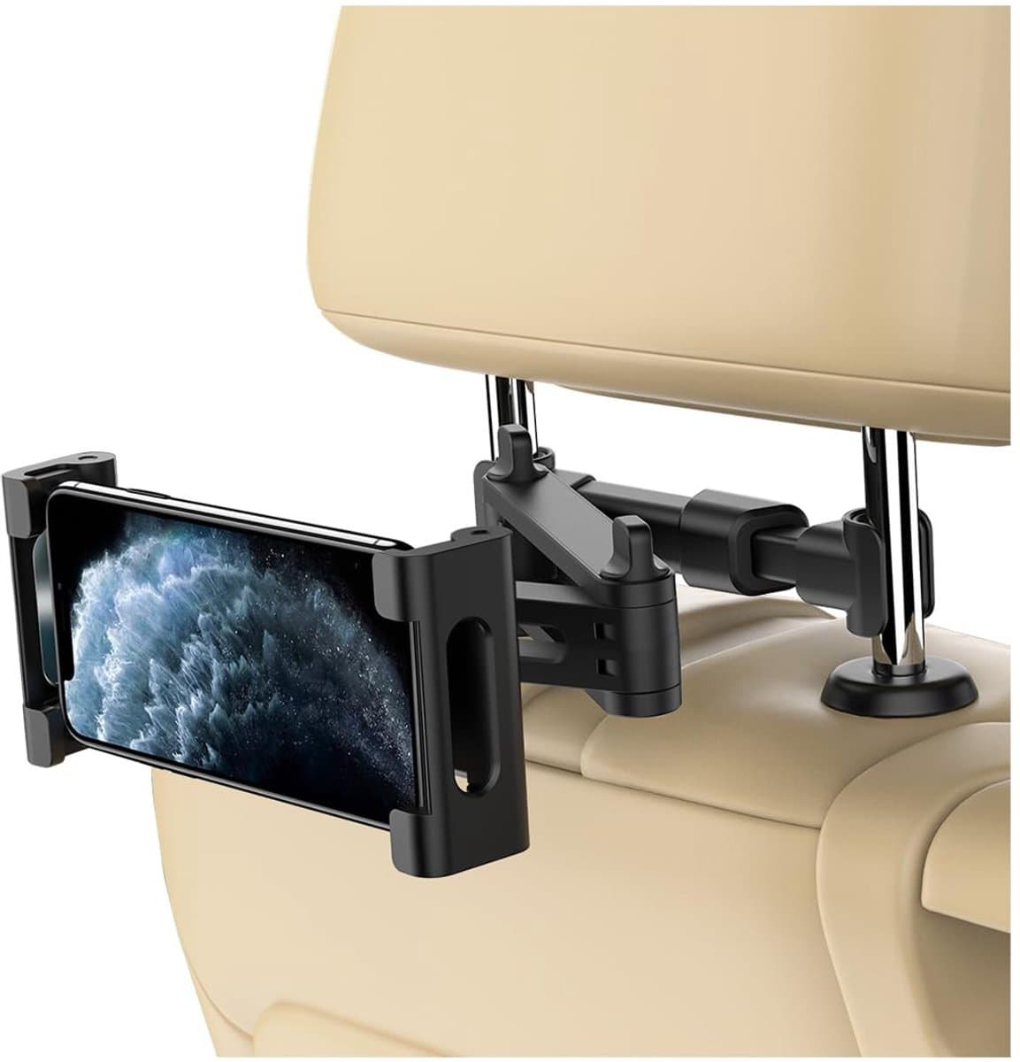 Dailygoods- Tablethouder Universeel - Uittrekbaar voor Hoofdsteun - 360 Graden Rotatie - Telefoonhouder Achterbank - Zwarte Piano - Stabiliteit en Eenvoudige Installatie