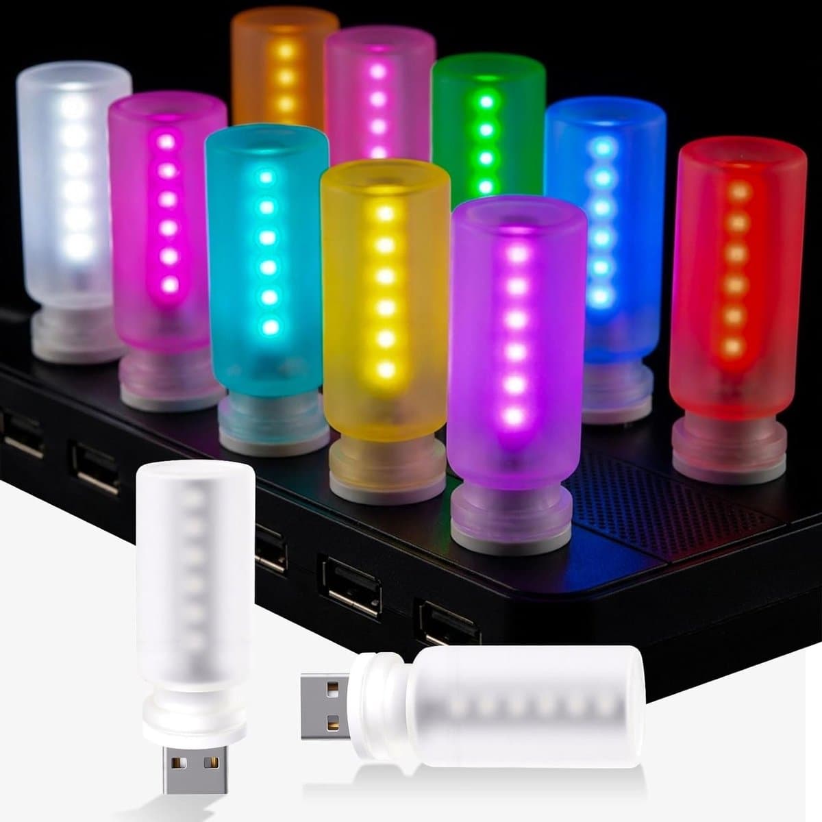 Sfeervolle USB-auto-binnenverlichting met 13 modi en 7 kleuren, draagbaar LED-licht voor camping en feest, eenvoudig aan te sluiten op laptop, pc of powerbank