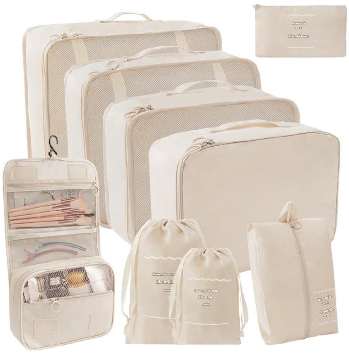 GELLDG 9 Stuks Kofferorganizer - Packwürfel Set - Verschillende Compressiezakken Maten voor Al Uw Inpakbehoeften - Opvouwbaar Ontwerp - Geschikt voor Koffers en Reistassen - Polyester - Incl. 9 Opslagzakken 40x12x30cm