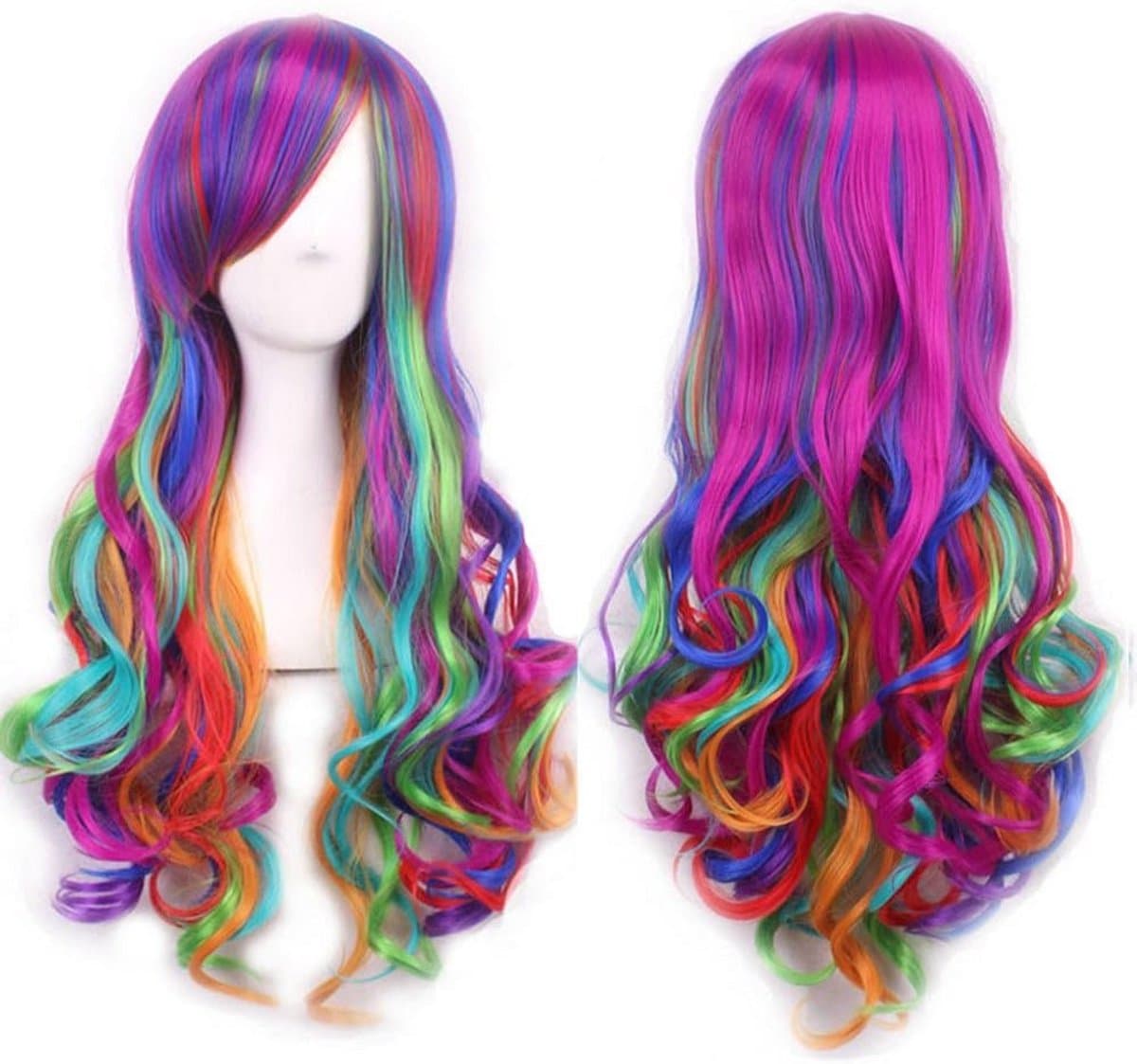 Lange Cosplay Pruik met Pony - Kleurrijk Haar voor Feest en Halloween