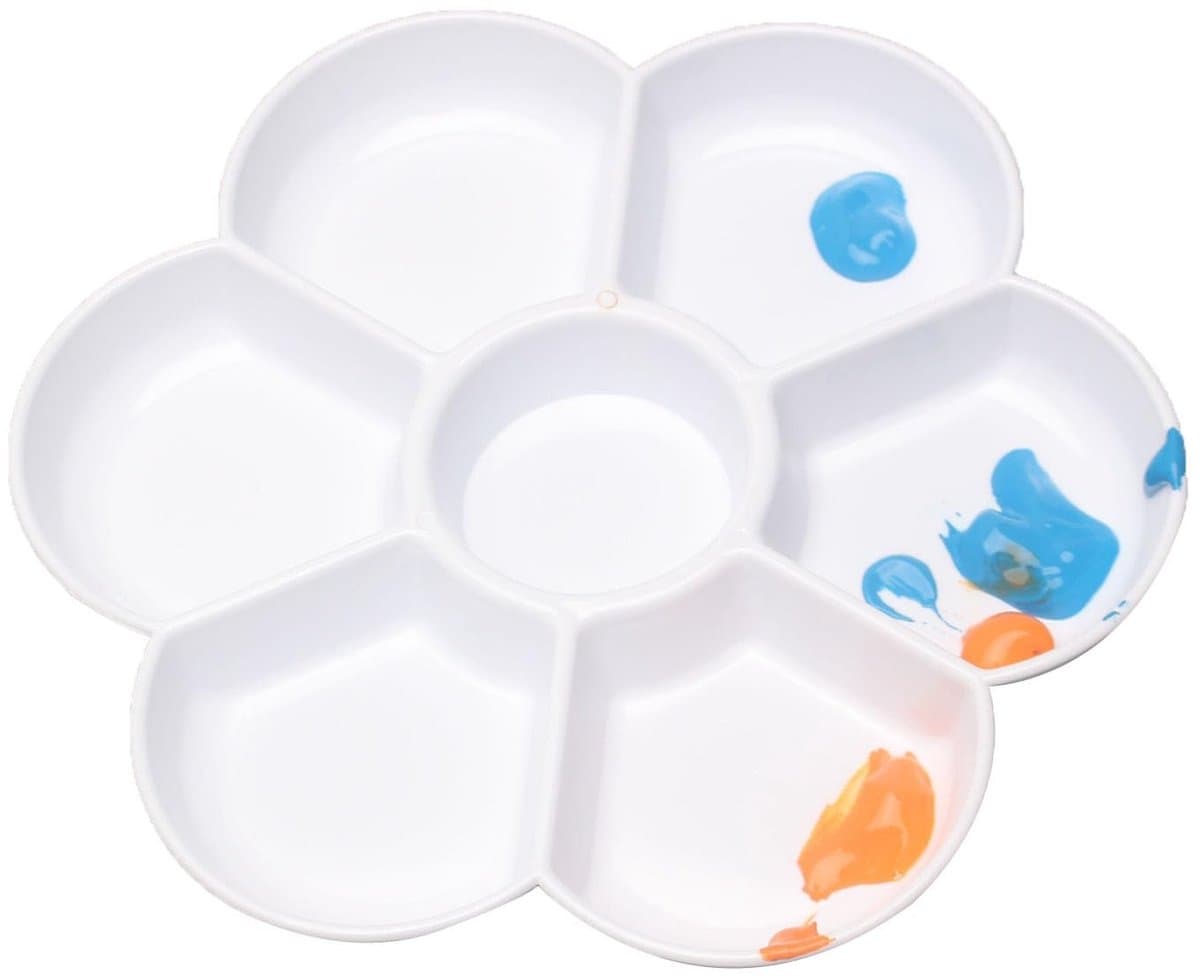 SPHProducts - Kleurentablet - Bloemvorm - Perfect voor Aquarelschilderen - Witte kunststof - Schilderpalet - Ruimte voor kleurmixen - Geschikt voor kun...
