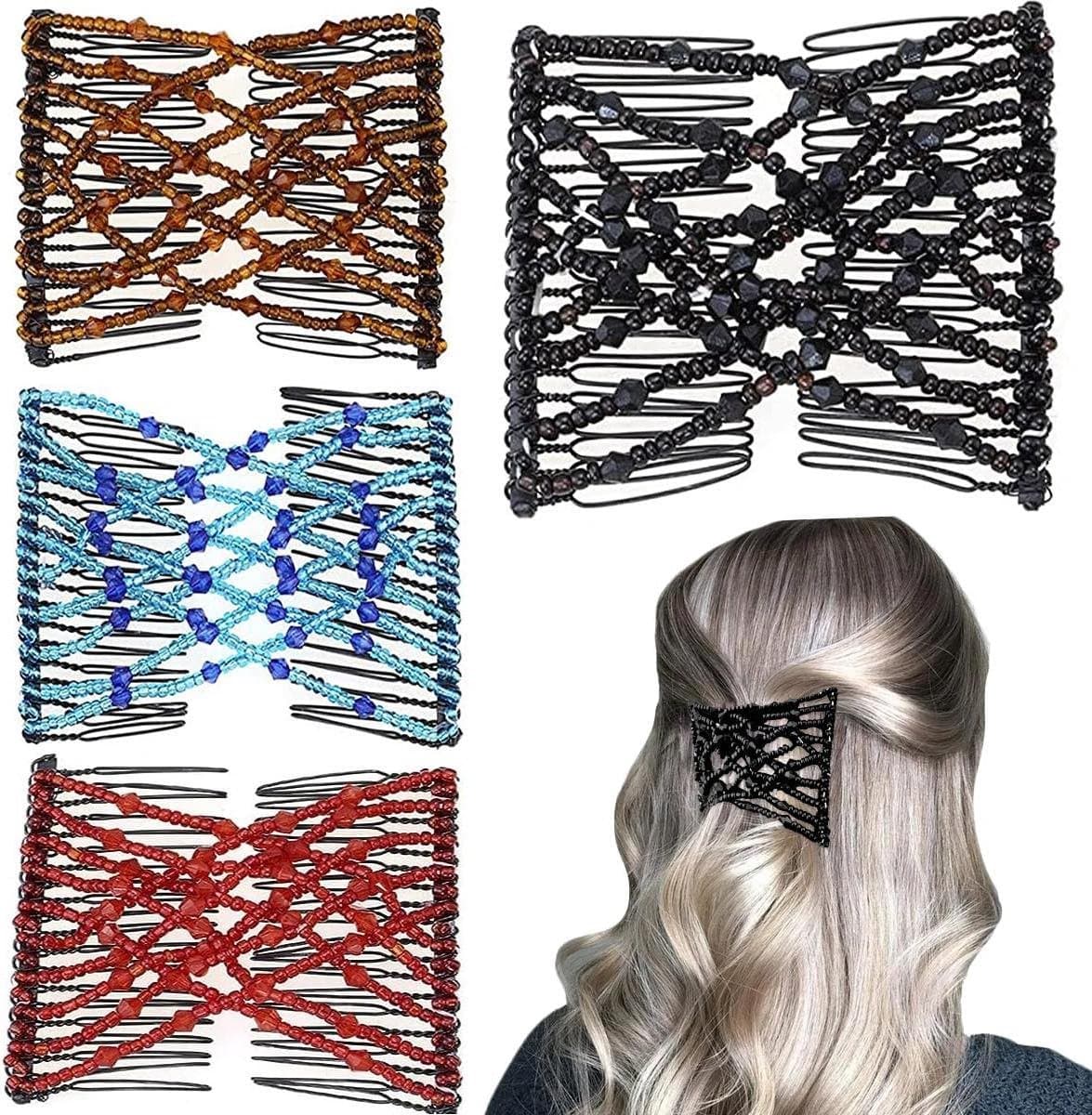 Haarkam Clips - Dubbele Kam - Kapsels Maken - Flexibel en Elastisch - 4 Stuks - Multicolor