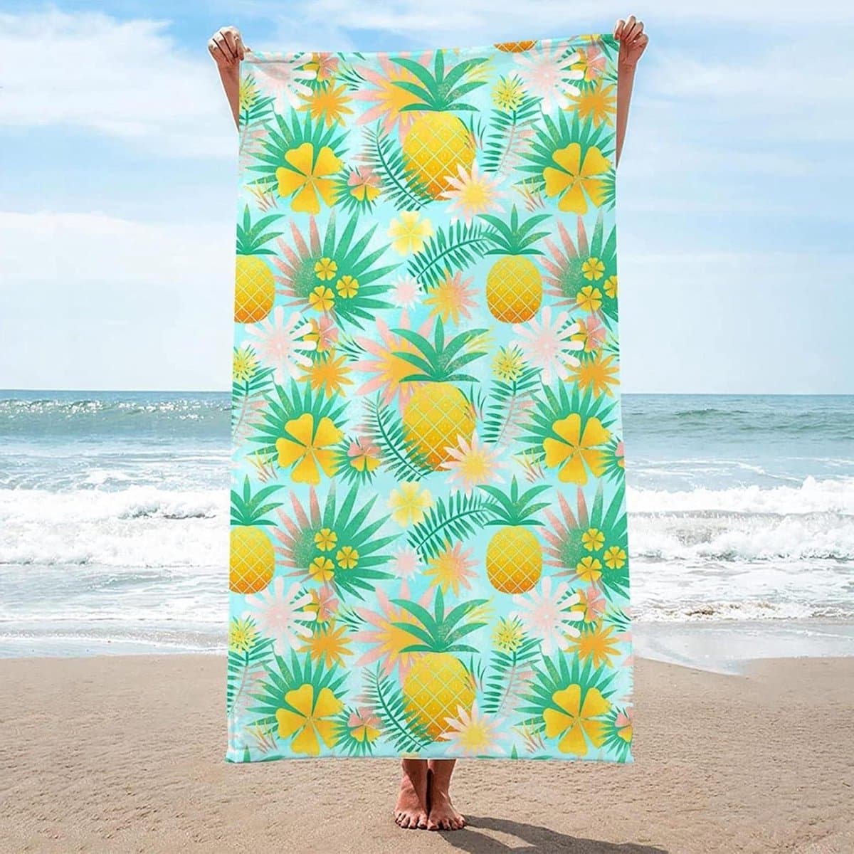 Strandlaken - Badhanddoek - Zomerse Ontspanning - Sneldrogend Zandvrij - 90 x 180 cm - Ananas Print