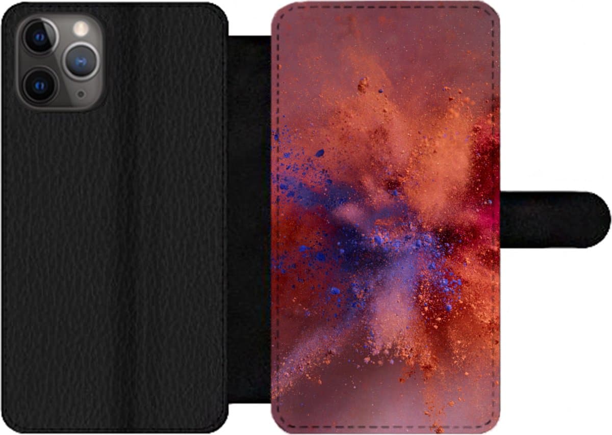 Telefoonhoesje Geschikt voor iPhone 11 Pro Max telefoonhoesje - Poeder - Rood - Oranje - Abstract - Met vakjes - Wallet case met magneetsluiting