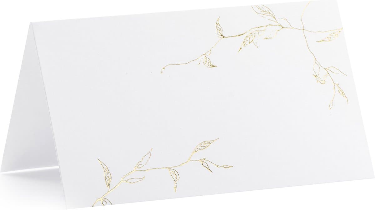 PartyDeco naamkaartjes/plaatskaartjes Nature - Bruiloft - wit/goud - 10x stuks - 10 x 6 cm
