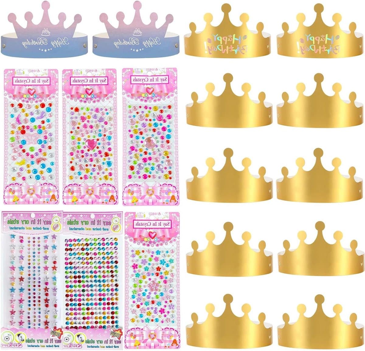 12Pcs Gouden DIY Verstelbare Kartonnen Kronen met Strass Stickers voor Jongens Meisjes Verjaardagsfeestje