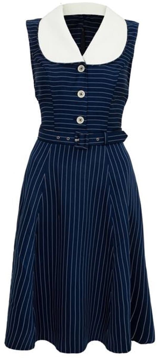 Hell Bunny Costello Dames Midi-jurk - blauw/wit - XL