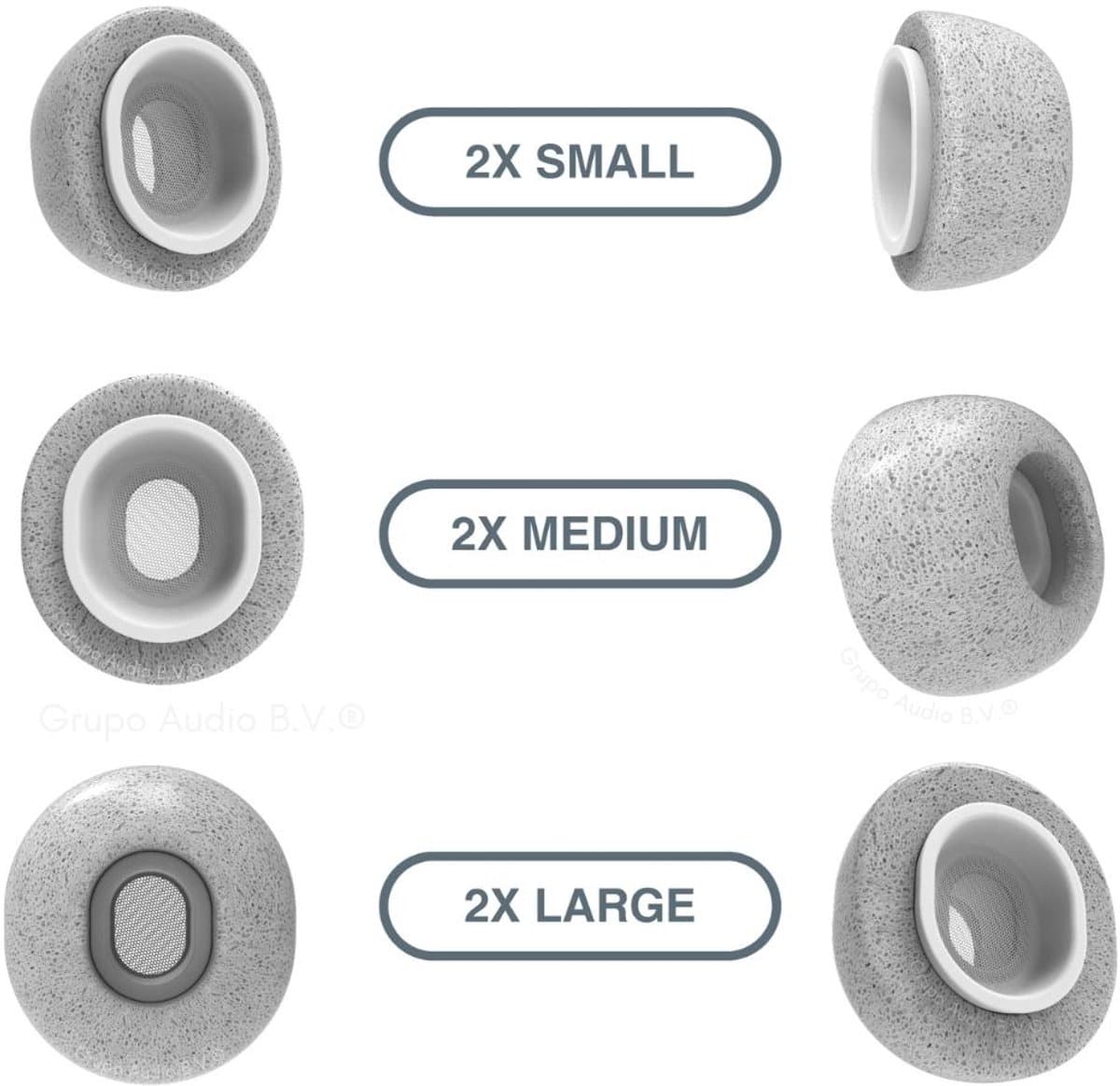 Foam eartips geschikt voor Airpods Pro (2) - licht grijs - 6× Mix (2×S + 2×M + 2×L) - zachte memory foam opzet oortjes - foamigo®