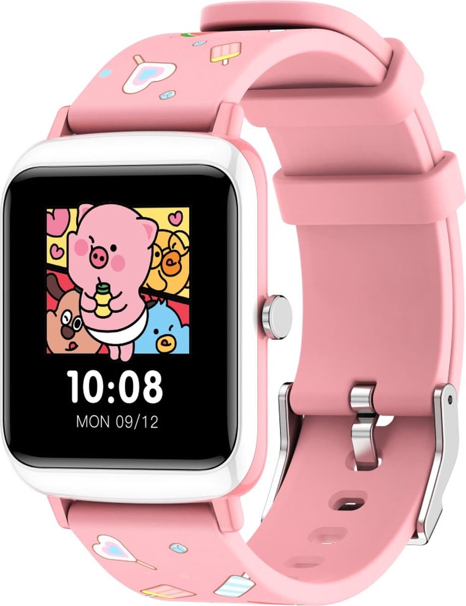 Belesy® PLAYTIME - Smartwatch Jongens – Smartwatch Meisjes - Horloge – Stappenteller – Calorieën - Hartslag – Slaap Meting -Kleurenscherm - Full Touch - Zilver – Silicone – Roze - Moederdag