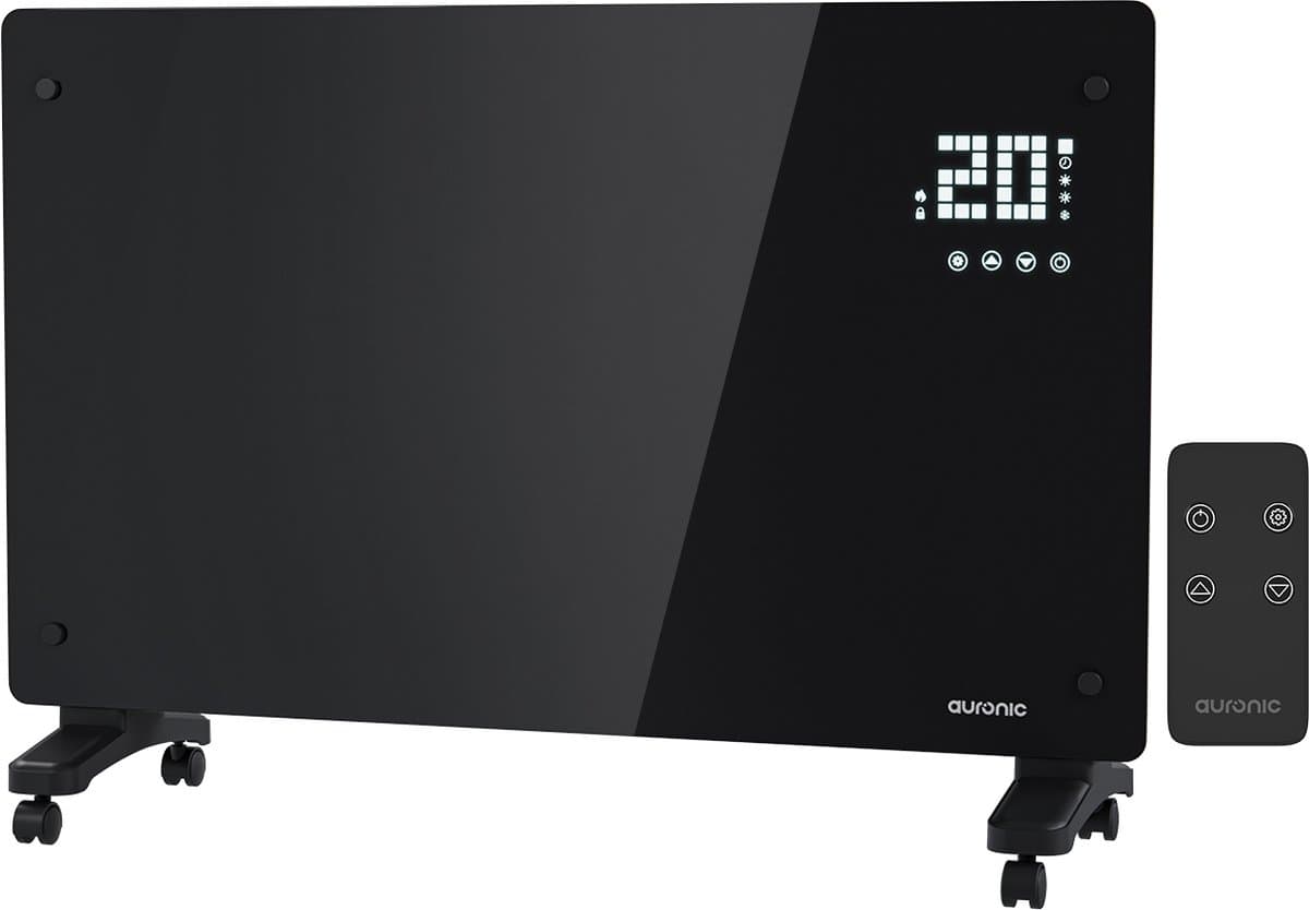 Auronic Elektrische Kachel - 2000W – Convectorkachel met Thermostaat, Timer en Afstandsbediening - Heater -Glazen Paneelverwarming - Badkamerverwarming - Zwart