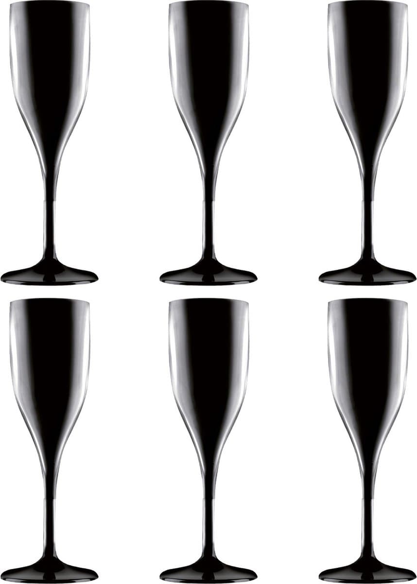 Champagne/prosecco flute - 12x - zwart - 150 ml - onbreekbaar kunststof - glazen - Champagneflutes - Champagneglazen