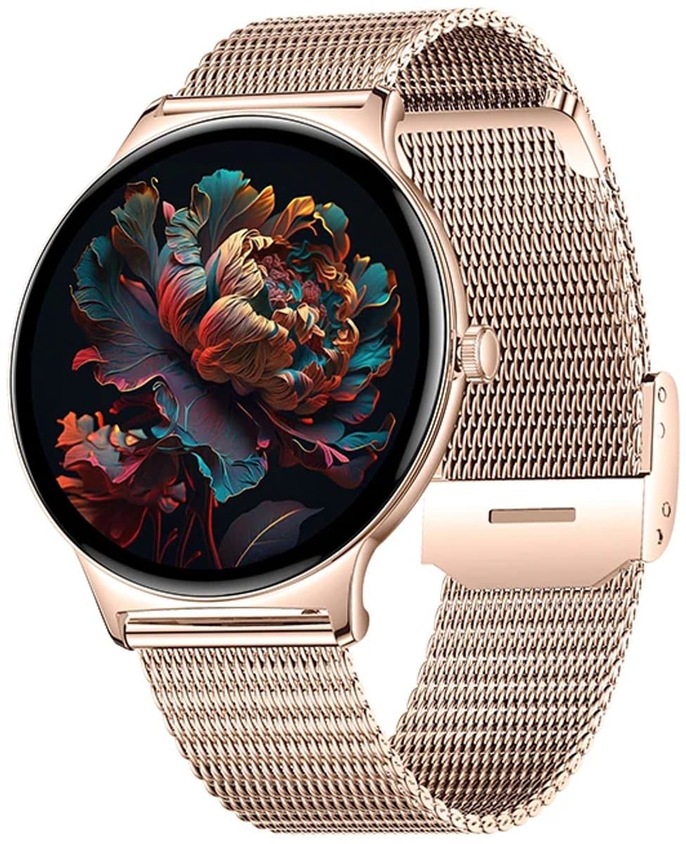 WizBay Premium Select® Ultra Dun 1.42inch AMOLED Elegante Smartwatch Dames Heren AMOLED - Android en iOS - Bluetooth Call - 02 Zuurstof - Dynamic Hartslag & Slaap Monitor - Message - Magnetic Laden - Smartwatches - Goud Glanzende Kast - Gouden Band