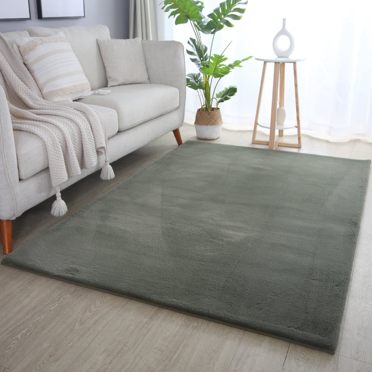 Pouffy Fluffy - Hoogpolig Vloerkleed - Uni Kleur -Groen - Woonkamer Tapijt - Katoenen Rug- 160x230 CM