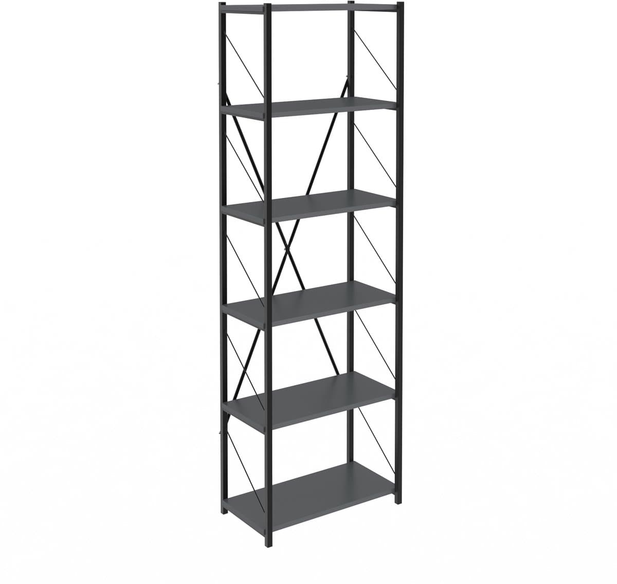 Soph&Tess Boekenkast - Opbergrek Met 6 Planken - Woonkamer - Slaapkamer 32 x 60 x 185 cm - Antraciet / Zwart - Open Planken - Voor Kantoor