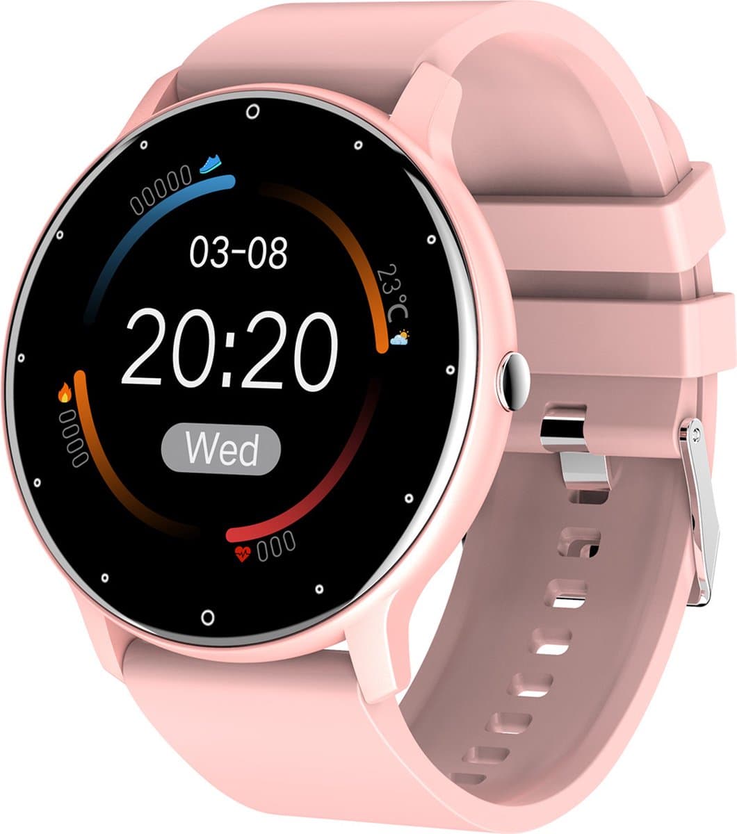 Qarano Excellence Pro Smartwatch - Smartwatch Heren - Smartwatch Dames - Smartwatch - Heren - Dames - Bel Notificatie - Bericht Notificatie - Activity Tracker - Bloeddruk Meter - Stappenteller - Verbrande Calorieën - Siliconen Band - Roze