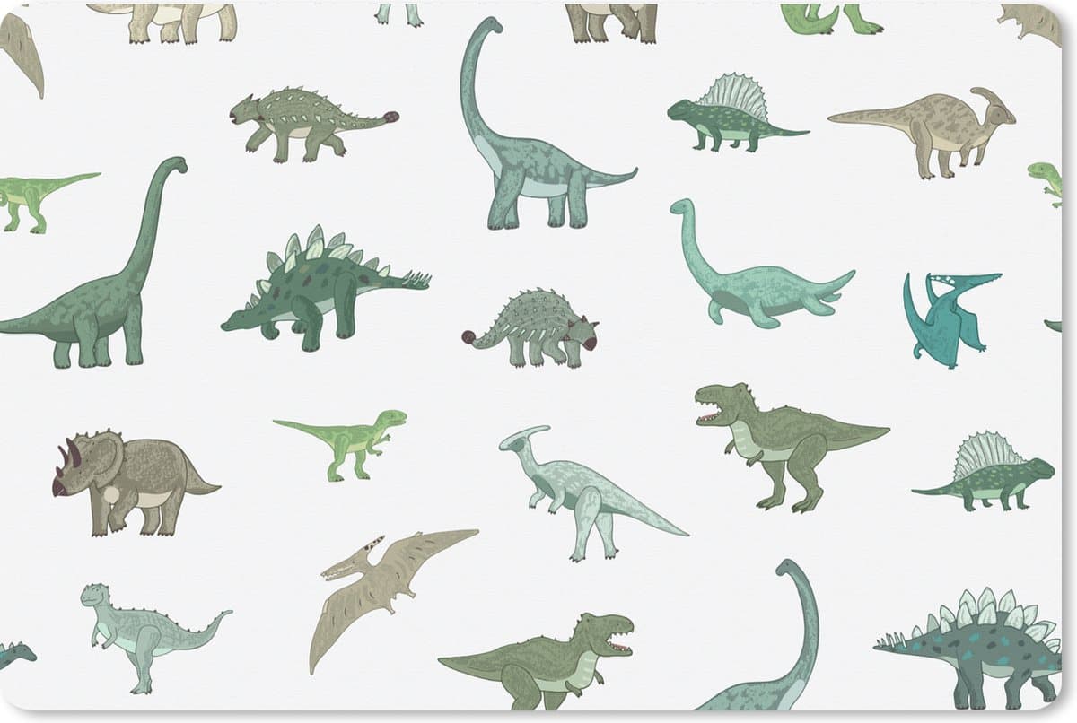 Muismat XXL 90x60 cm - Bureau onderlegger - Bureau mat Dinosaurus - Groen - Jongens - Bruin - Kind - Patronen - Bureaumat - Gaming mousepad xl - Bureaulegger groot - Computer deskmat