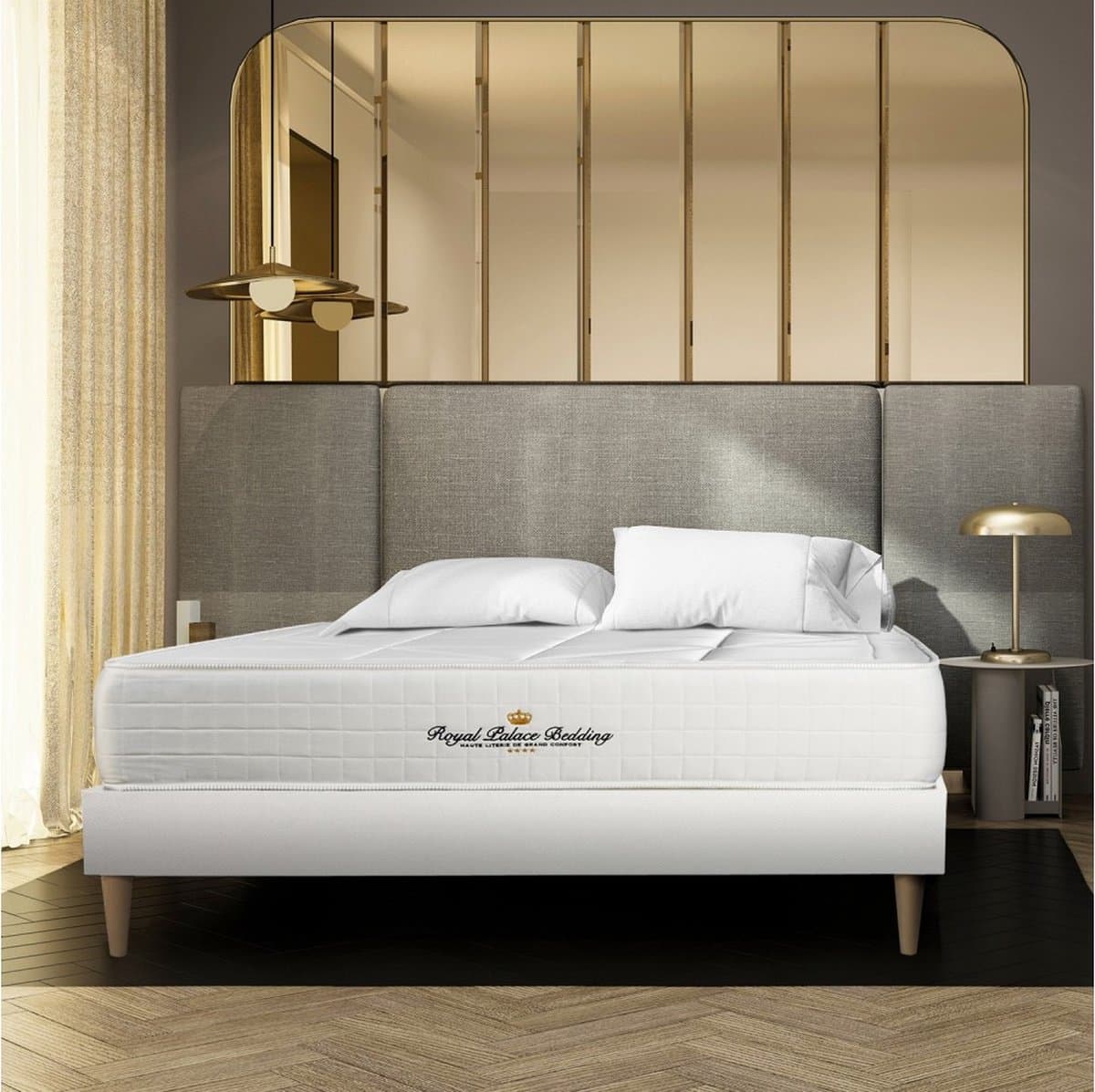 Complete boxspring met matras tweepersoons- Royal Palace Bedding Windsor wit - Traagschuim en pocketveren - 180 x 220 cm
