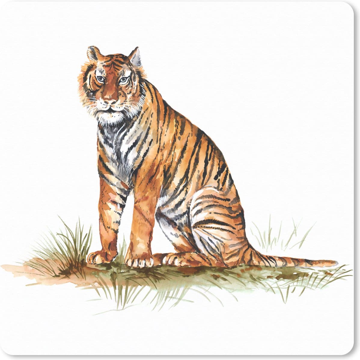 Muismat XXL 50x50 cm - Bureau onderlegger - Bureau mat Tijger - Gras - Schilderij - Bureaumat - Gaming mousepad xl - Bureaulegger groot - Computer deskmat