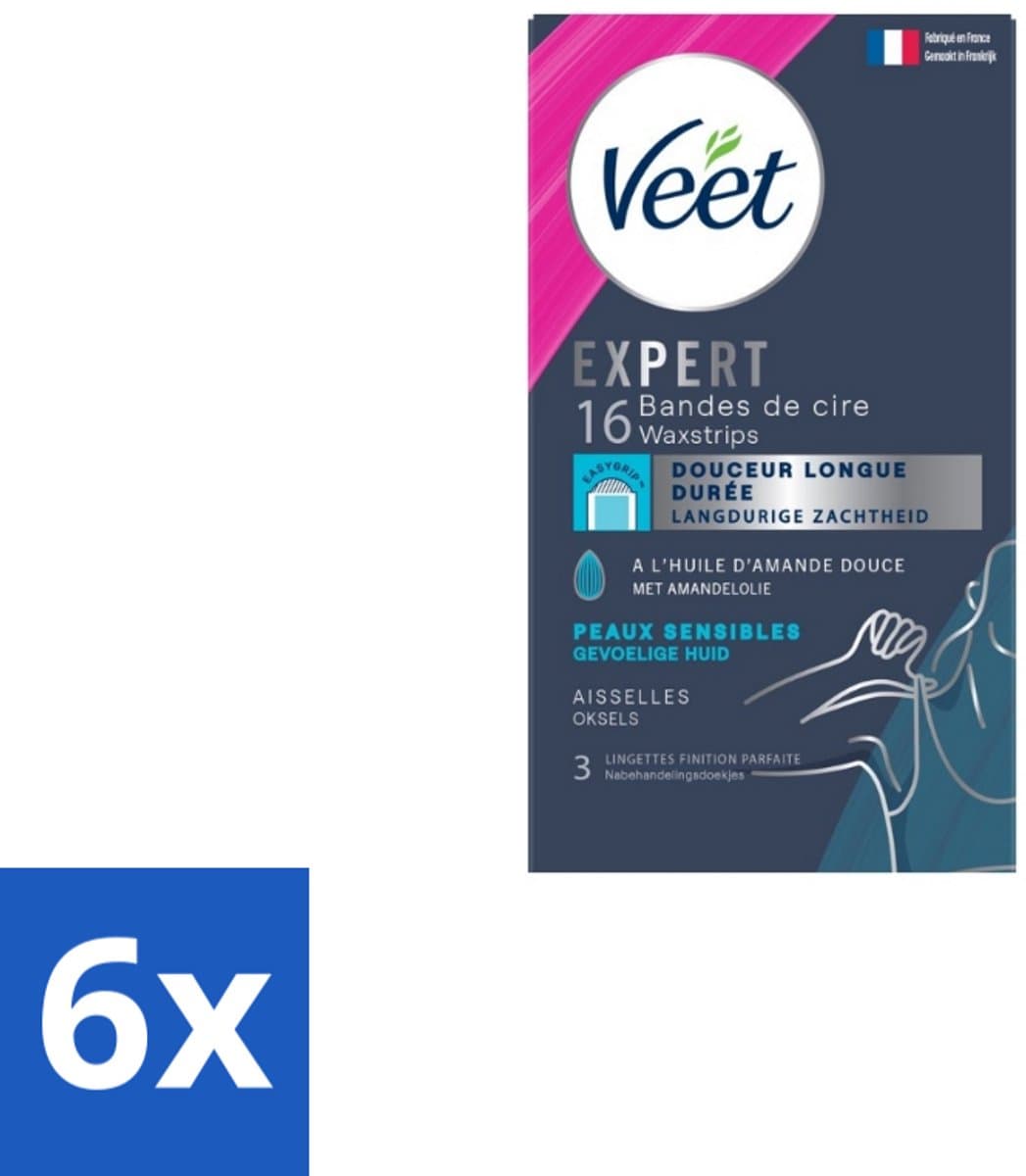 Veet – Ontharingsstrips – Expert Gevoelige Huid Oksels – 16 Strips - Voordeelverpakking - 6 stuks