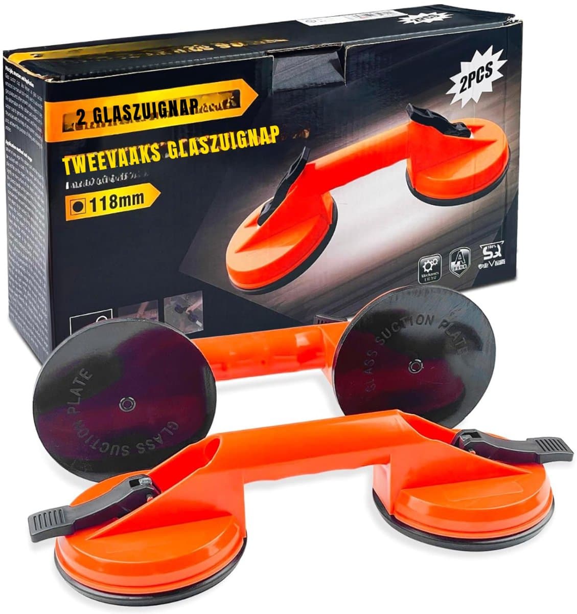 Zyrex® Tegeltiller – Tot 100 KG - Tegeldrager – Verpakking van 2 - Tegellifter - Oranje - ‎33cm x 18cm x 9cm