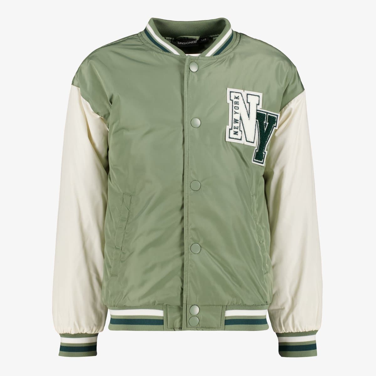 Unsigned jongens baseball zomerjas groen wit - Maat 170