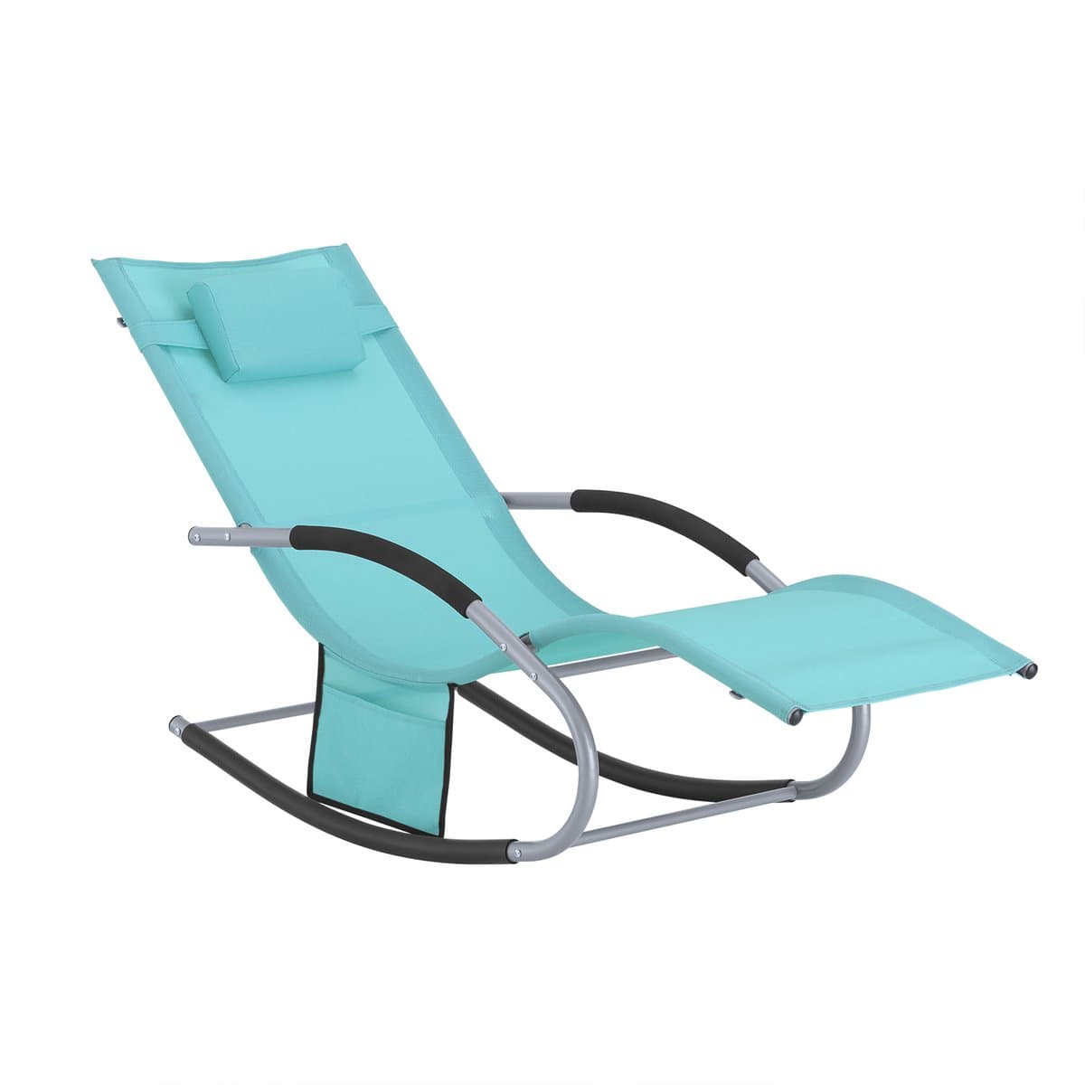 SoBuy Ligstoel, Tuinstoel, Schommelstoel met Verstelbare Hoofdsteun, Opbergzak, voor Tuin,Buiten, Balkon, Strand, ontspanning, zonnebad, Pauwblauw, OGS28-HB