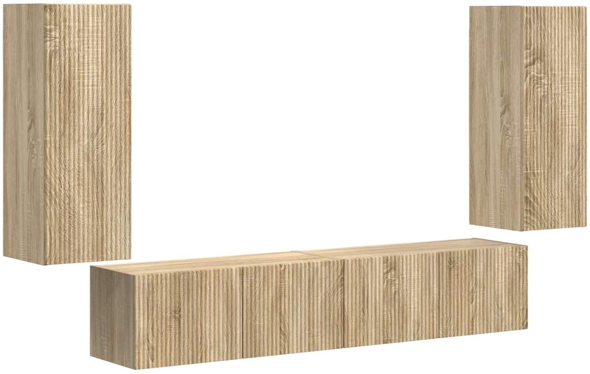 vidaXL - Tv - Wandkast - Set - Wandgemonteerd - 4 - pcs - Sonoma - Eik - Bewerkt - hout