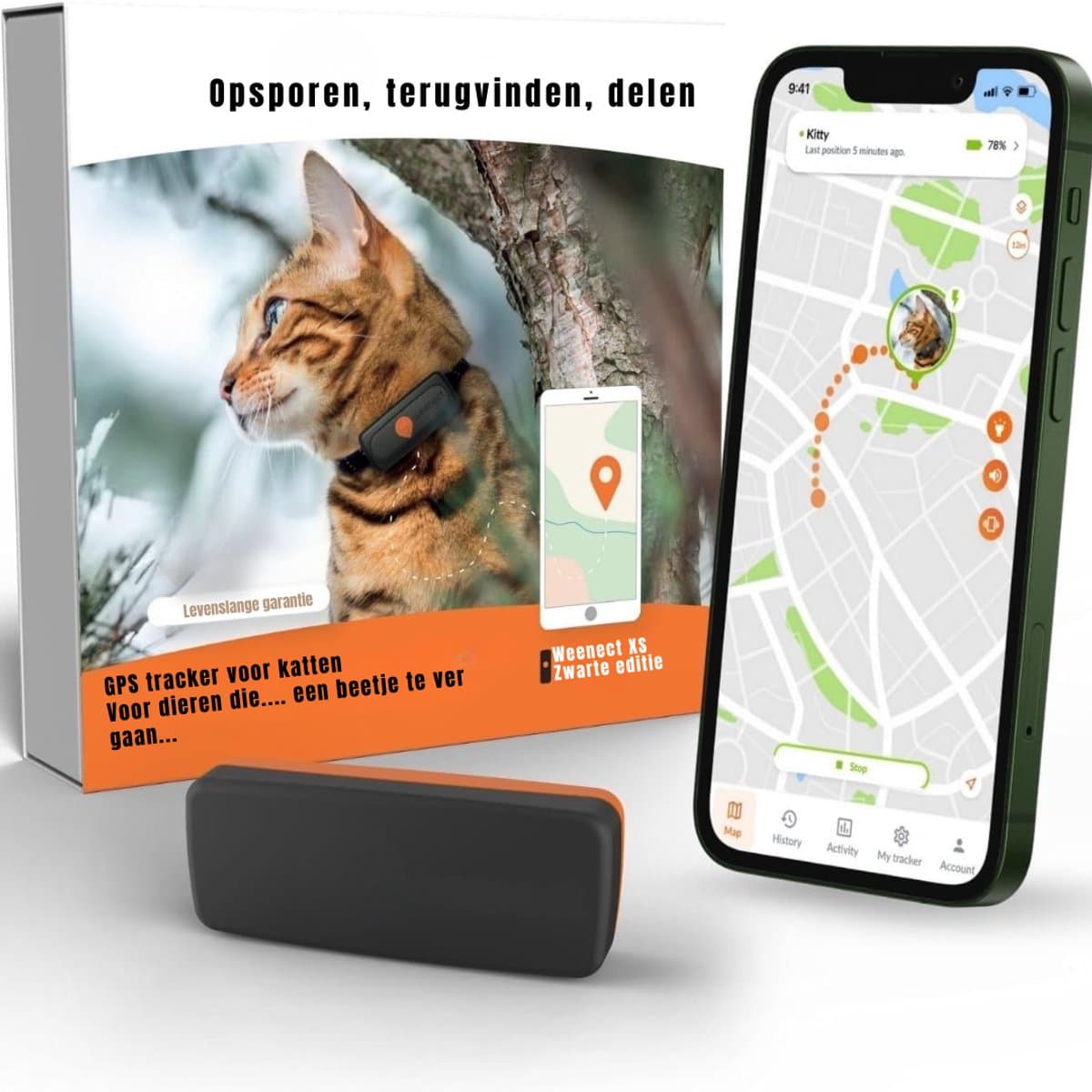 RONN® GPS Tracker kat - GPS Tracker - GPS Trackers - Zwart - ‎7cm x 3cm x 2cm
