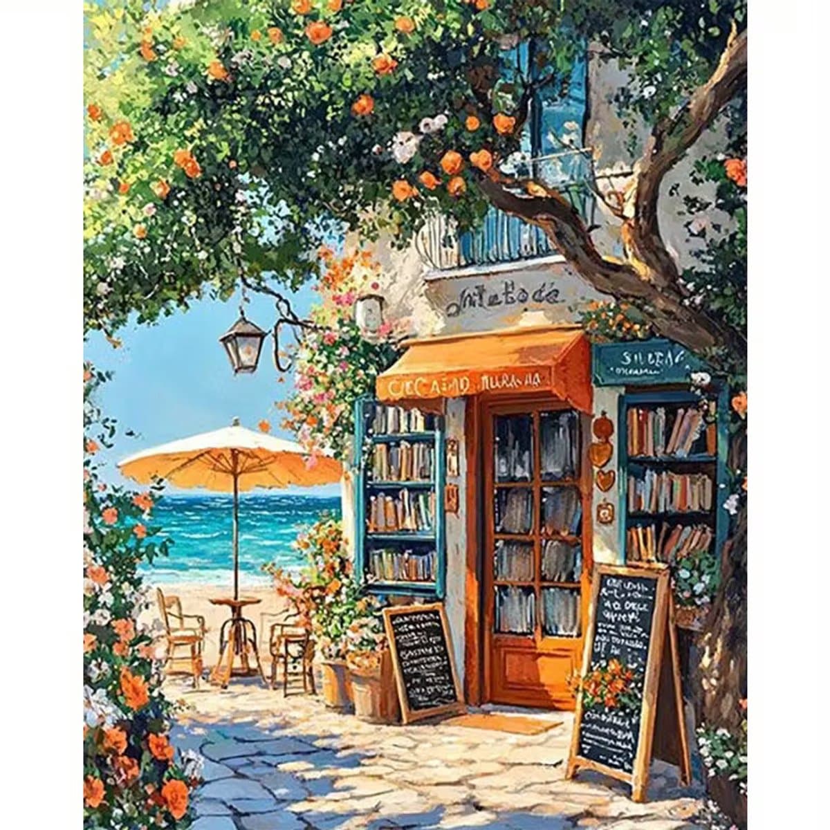 Paint by numbers Volwassenen– schilderen op nummer – Creatieve hobby - Ontspanning Thuis - Cadeau idee - Compleet pakket - DIY decoratie - Boekenwinkel - Cafe des Livres