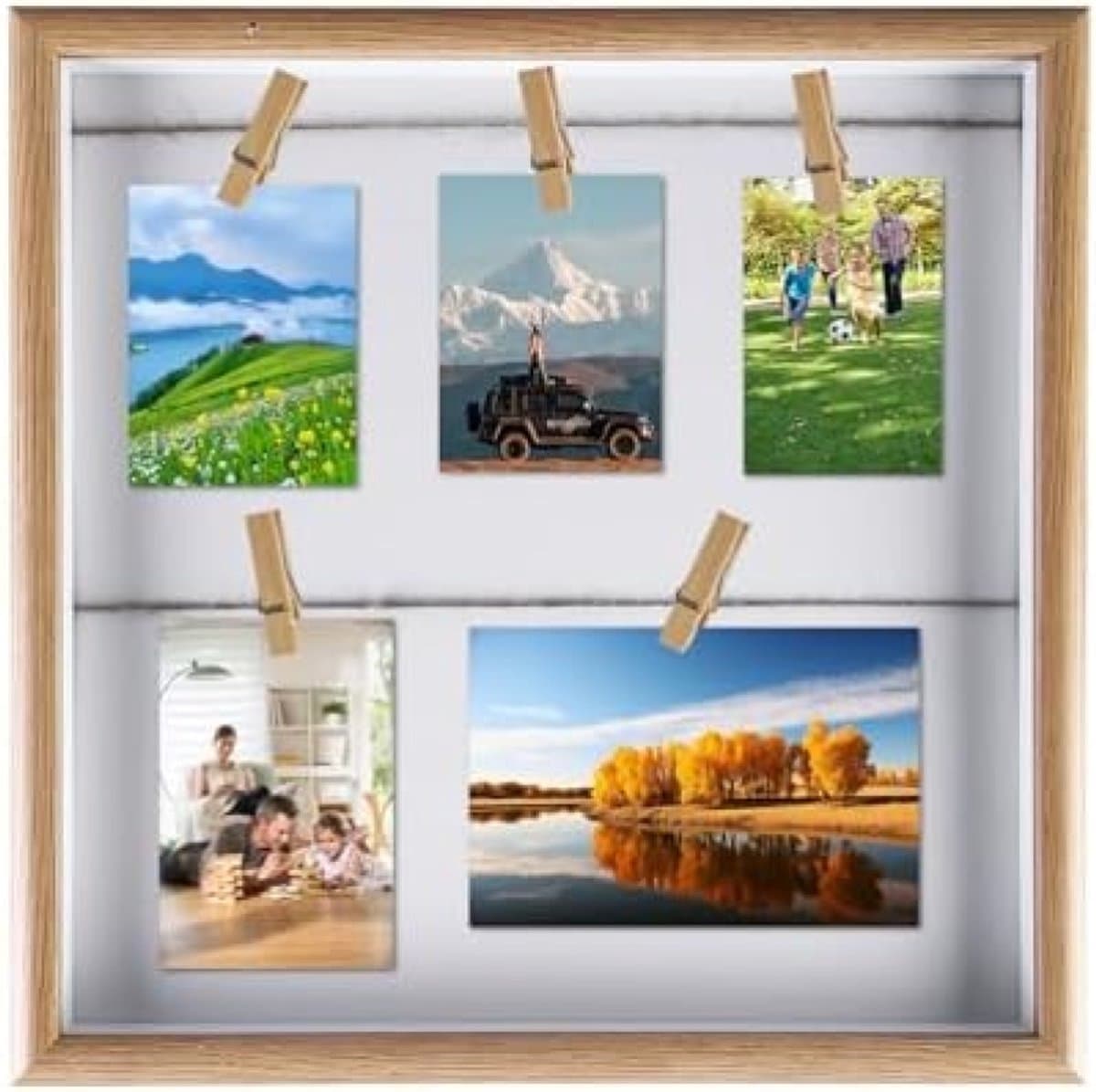 PromoHome DIY Fotocollage Wanddecoratie met Houten Klemmen en Touw