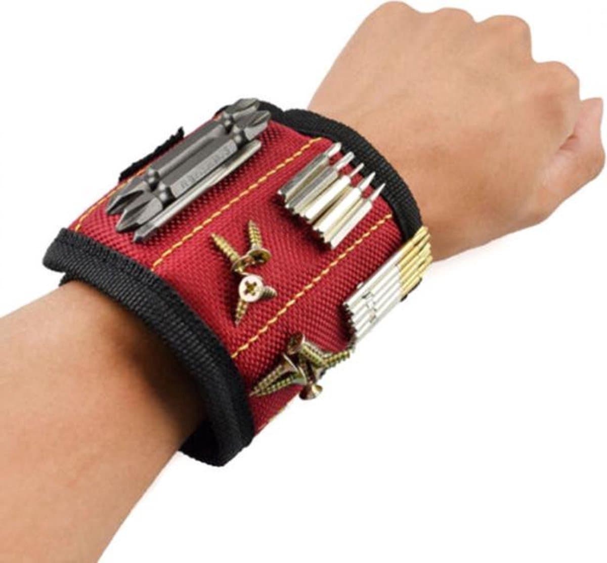 Scoby - Magnetische armband - Klus Armband - Tool Bracelet - Gereedschapshouder - 15 Neodymium Magneten - Rood