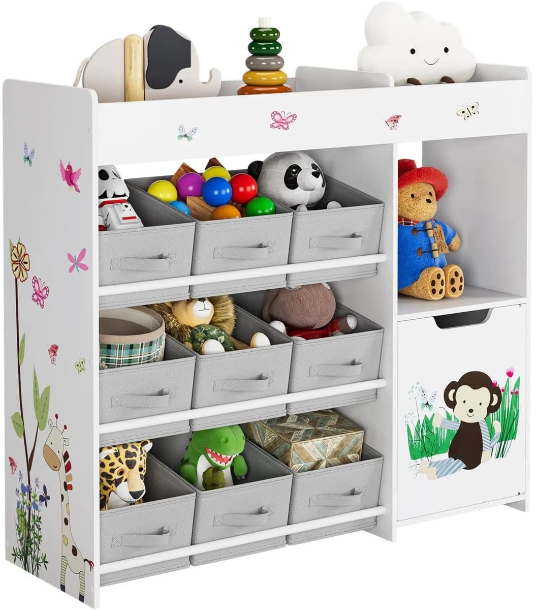Fubzz Speelgoedkast - Speelgoedrek - Opbergkast Kinderen - Boekenkast - 9 Opberglades - Kinderkamer - Hout - Wit - 90x80