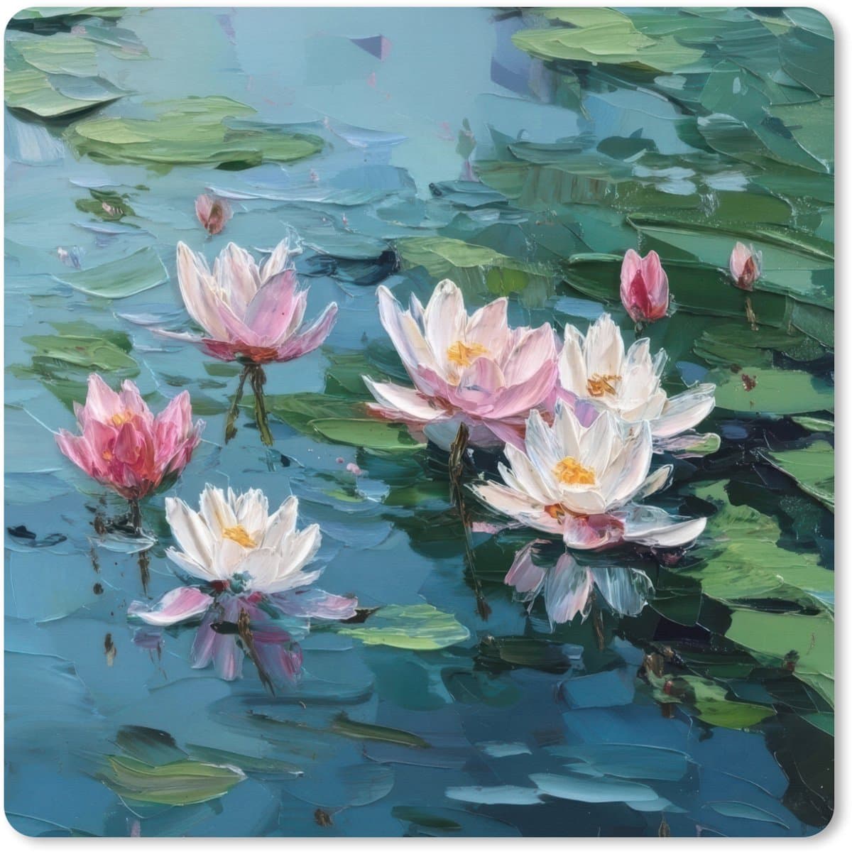 Muismat XXL 60x60 cm - Bureau onderlegger - Bureau mat Waterlelies - Bloemen - Roze - Water - Bureaumat - Gaming mousepad xl - Bureaulegger groot - Computer deskmat